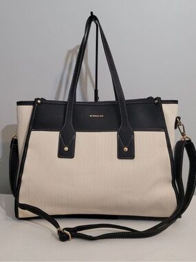 Missnine Laptop Tote Bag Beige Canvas Black Trim 15.6" Crossbody Work Bag NWOT